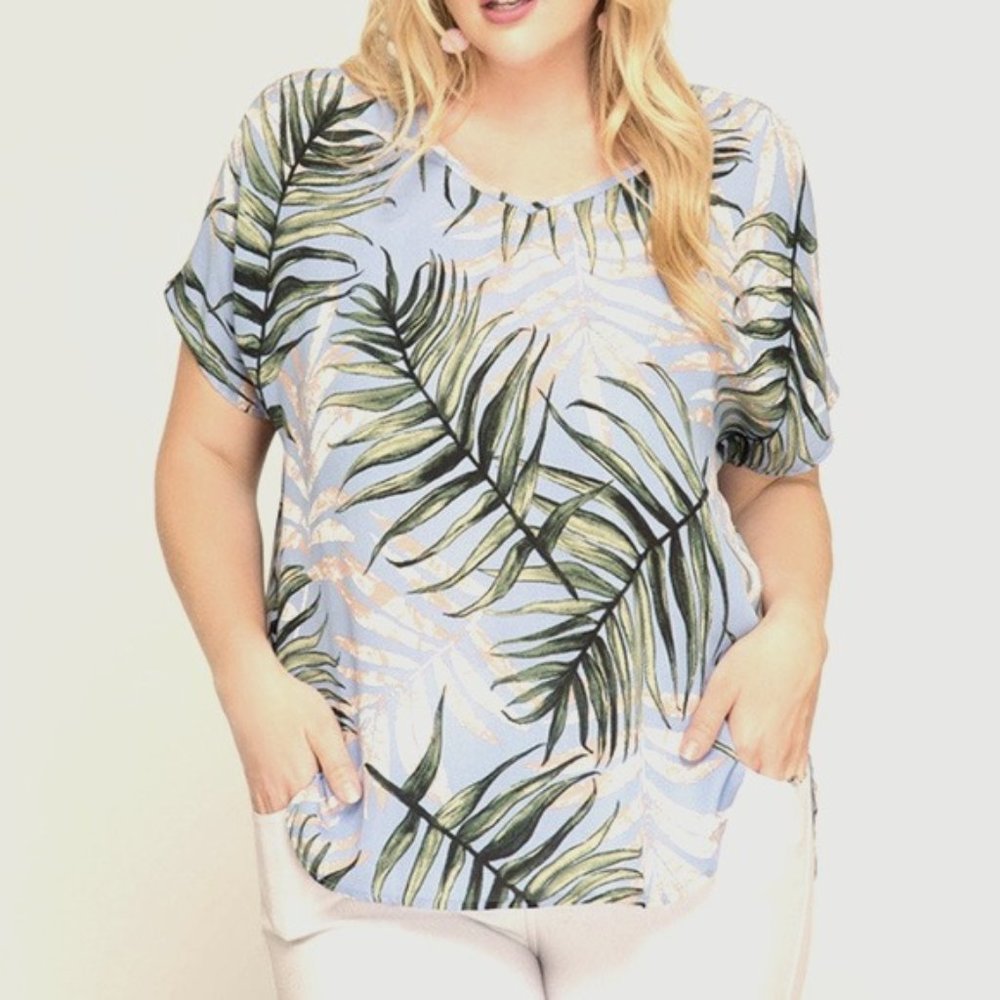 XL Blue Palm Blouse - Picture 5 of 5